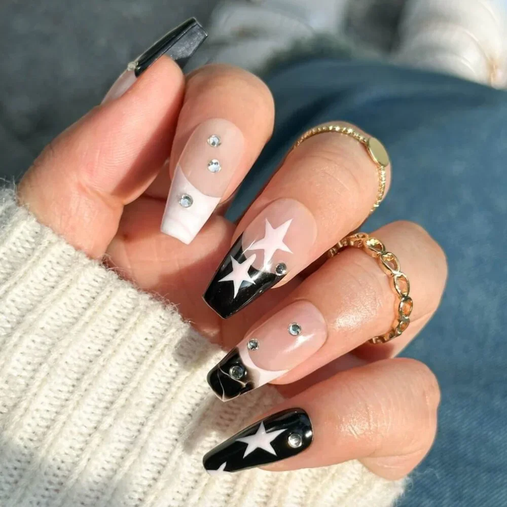 GlitzAdora (2) Nails Black Pink Star & Stellar Silhouette